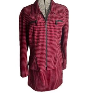 Vintage 90s Red and Black Houndstooth Suit Set